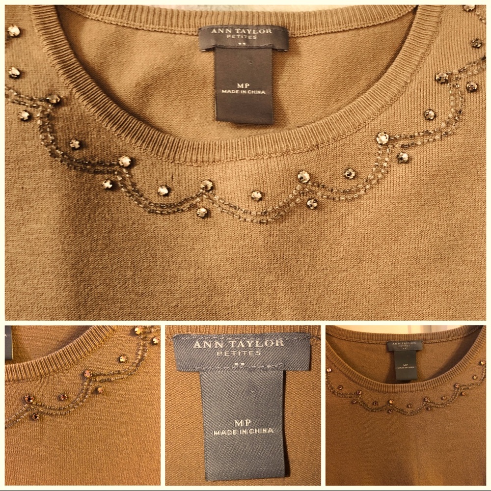 ANN TAYLOR Short Sleved Swarovski Crystal Sweater